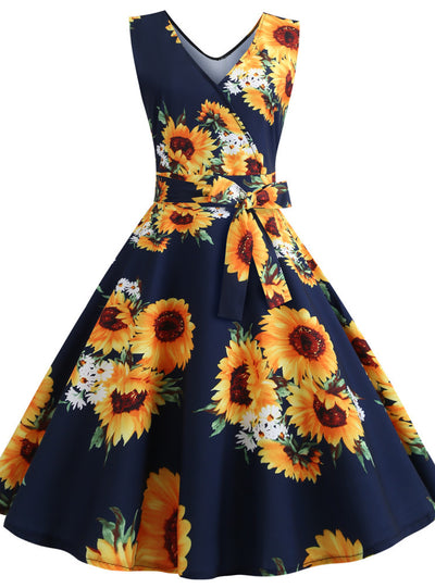 Sexy Sleeveless V-neck Print Dress