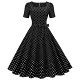 Retro Short Sleeve Wavelet Dot Print Dress