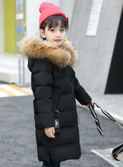 Winter Children Thicken Hooded Natural Fur Collar Coat 