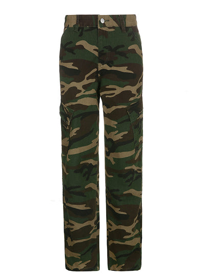 Printed High Waist Straight Jeans Casual Pants