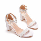 Women Beaded White Lace Sandals