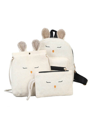3pcs/set Linen Rabbit Backpack with Ear Women Soft 
