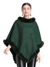 Wool-padded Fur Collar Shawl Cape Knitted Pullover