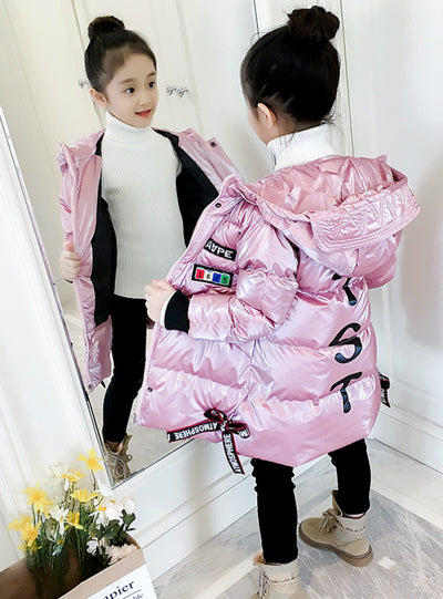 Pink Thickened Medium Long Cotton-Padded Jacket