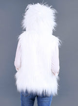 Hooded Vest Long Hair Faux Fur Coat Belt Led Lamp