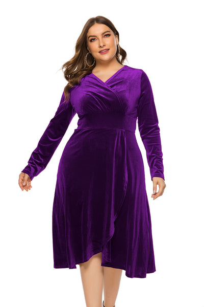 V-neck Long Sleeve Velvet Dress