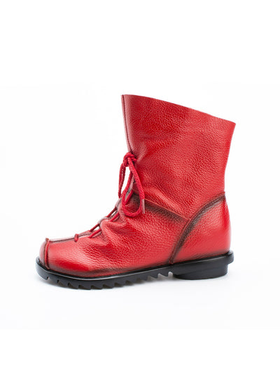 Leather Women Boots Flat Booties Soft Cowhide 