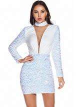 Retro Long-sleeved High Neck Sequined Dress