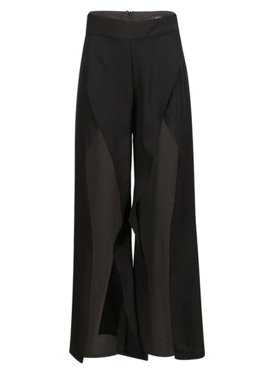 Solid Black Women Elegant Pants Split Side 