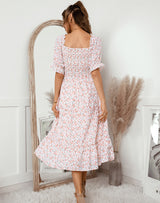 Square Short Sleeve Print Dress