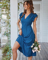 V-neck Sexy Fly Sleeve Solid Color Dress
