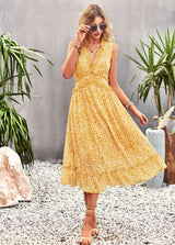 V-neck Leisure Vacation Print Dress