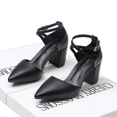 Cross Pointed Hollow Thick High Heels