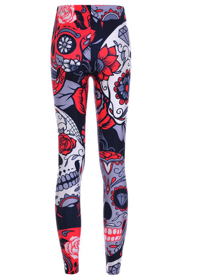 Skull&flower Black Leggings Digital Print Pants