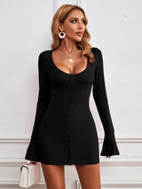 Sexy Single-breasted Knitted Long-sleeved Dress
