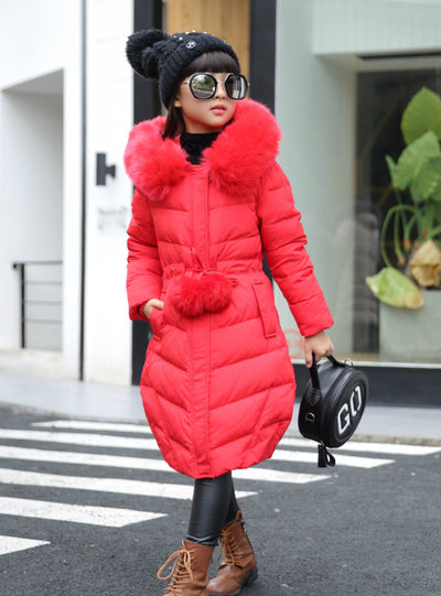 Girls Down Jacket Winter White Duck Down Long