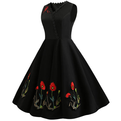 Black Flower Embroidered Dress