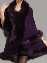 Knitted Double Cardigan Faux Fox Fur Shawl Cape