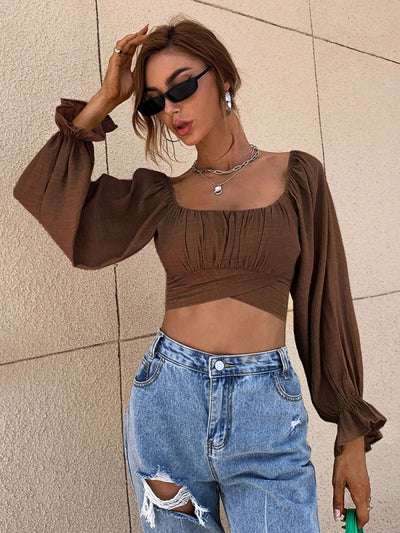 Slim Square Neck Long Sleeve Shirt Top