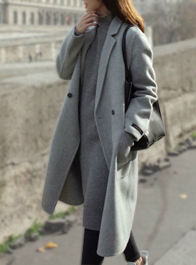 Cotton Padded Wool Blends Solid Oversized 