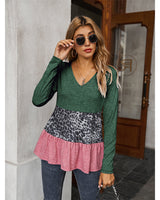 V-neck Splicing Top T-shirt