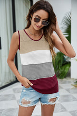 Contrast Hollow Sleeveless V-neck Vest