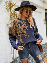 Loose Pullover Tiger Pattern Sweater