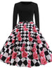 Rose Flower Print Long Sleeve Dress