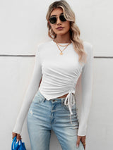 Casual Irregular Pleated Slim Long Sleeve T-shirt