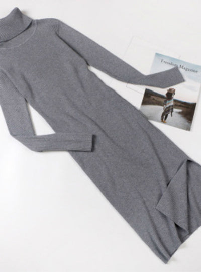 Women's Turtleneck Ribbed Long Sleeve Knit Sweater Dress