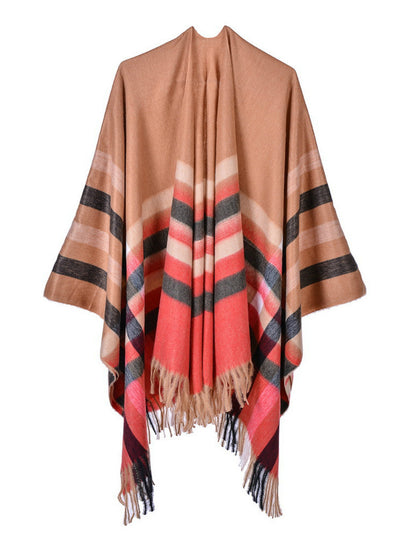 Prick Plaid Fringe Joker Warm Shawl Cloak