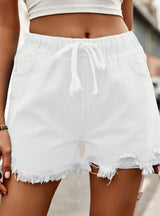 Slim Elastic Waist Denim Casual Shorts
