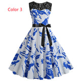 Retro Printed Sleeveless Lace Stitching Dress