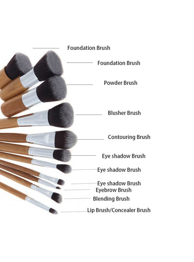 11Pcs Natural Bamboo Makeup Brushes With Bag