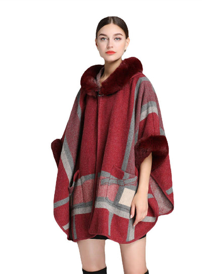 Hood Shawl Cloak Ladies Jacquard Woolen Coat