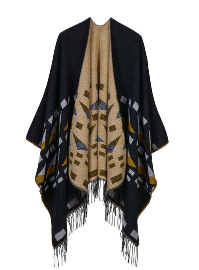 Triangular Small Square Jacquard Tassel Split Cloak