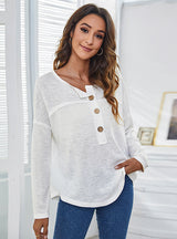 Spliced Casual Loose Button Top T-shirt