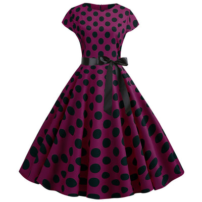 Women Dot Print Dress With Belt
