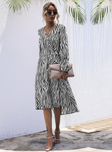 Zebra Lace-up Long Sleeve Dress