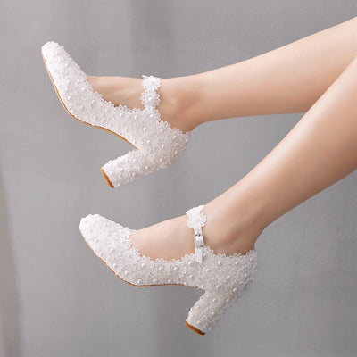 White Lace Flower Wedding Shoes