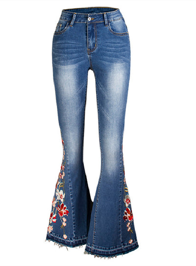 Heavy-duty Embroidered Denim Wide-leg Trousers