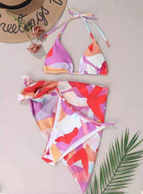 Three-piece Color Matching Halter Beach Bikini