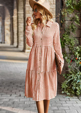 Plaid Casual Swing Long Sleeve Dress