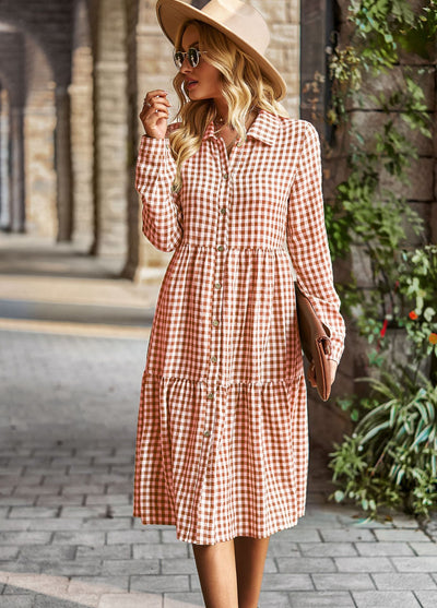 Plaid Casual Swing Long Sleeve Dress