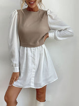 Round Neck Bubble Sleeve Stitching Shirt Dress