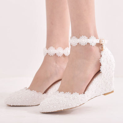 Pointed Wedge Lace Wedding Shoes Sandals