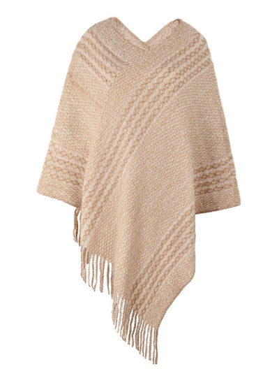 Striped Cape Fringed Shawl