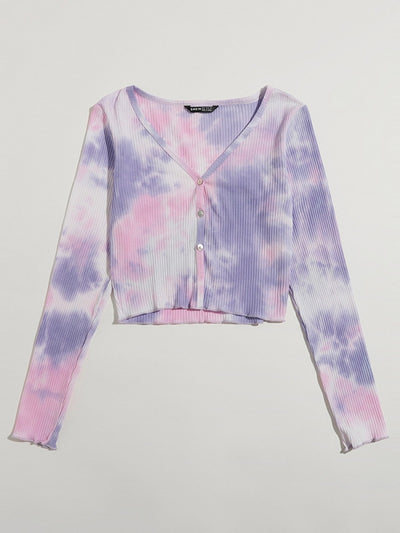 Tie-dyed T-shirt Slim V-neck T-shirt