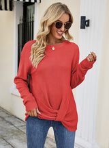 Solid Color Round Neck Linked Slim Sweater