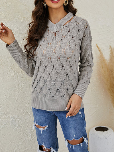V-neck Fish-scale Hollow Sweater